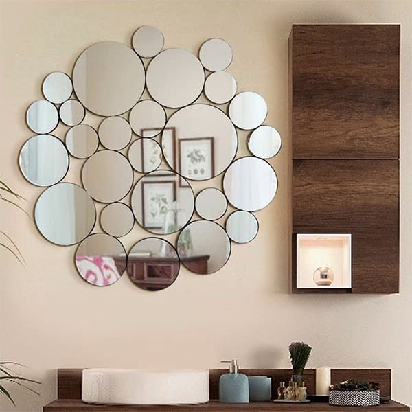 Nickles Dimes Ornate Round Mirror Vetroaifa - Designer Wall Mirror For Living Room